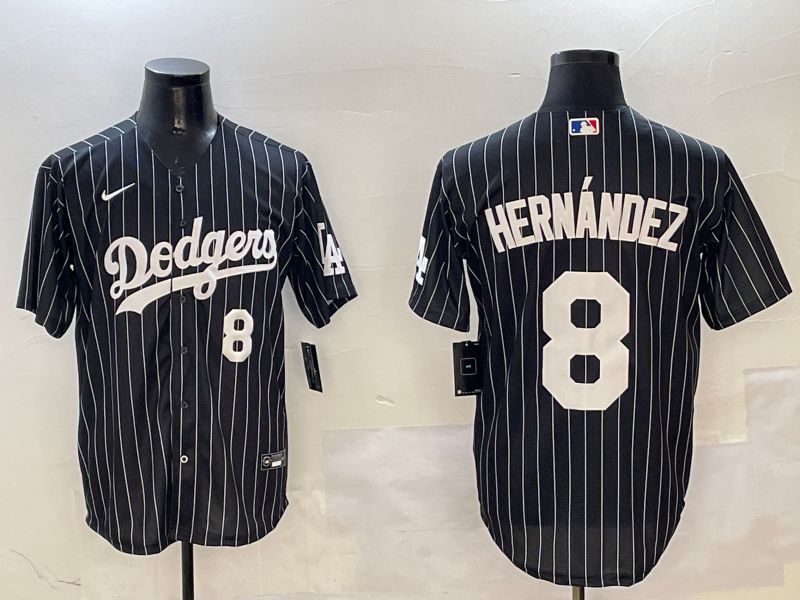 Men Los Angeles Dodgers #8 Hernandez Black Stripe Jointly Name 2025 Nike MLB Jersey style 8